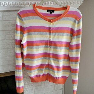 Lord &Taylor Women's Stropped Pink Orange Yellow Cotton Blend Cardigan Size M